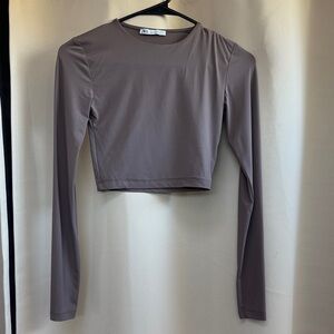 Zara Long Sleeve Crop Top Brown / Taupe Size Small / Extra Small